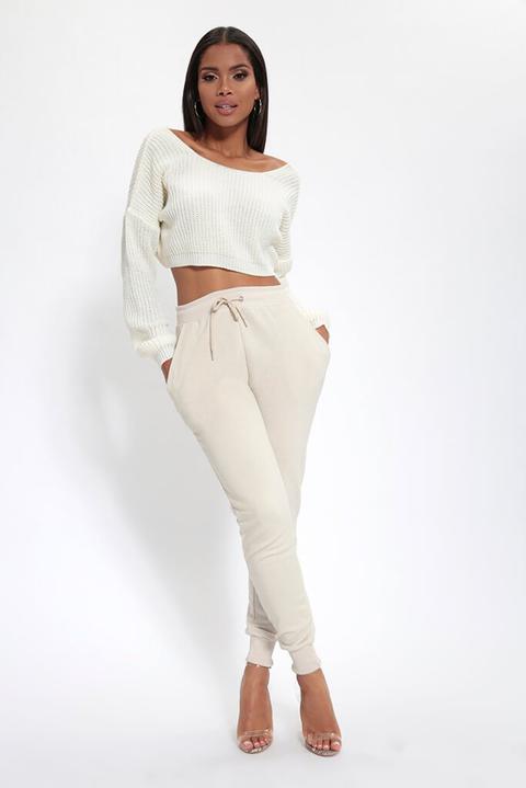 Cream Knitted V Back Cropped Jumper