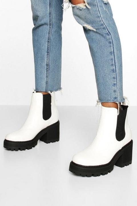 Wide Fit Chunky Chelsea Boots, Blanco