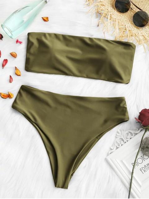 Conjunto De Bikini Con Adornos De Corte Alto Y Acolchado Bright Yellow Red Pink Army Green