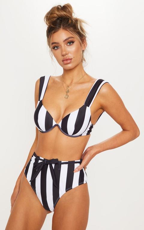 Black & White Stripe Cupped Bikini Top