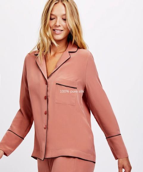 Camisa De Seda Vintage Color: Rosa Claro Talla: S Material: Seda (morera),