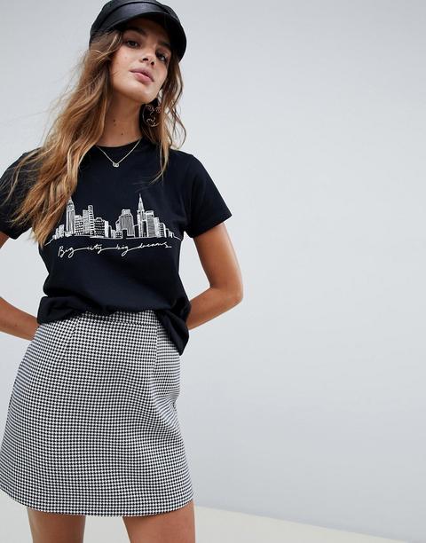 Asos Design T-shirt With Big City Sketchy Print - Black