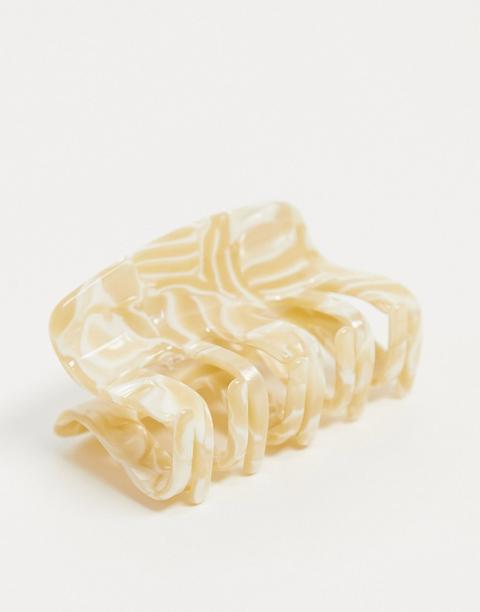 Asos Design Rectangle Hair Claw In Bone-white