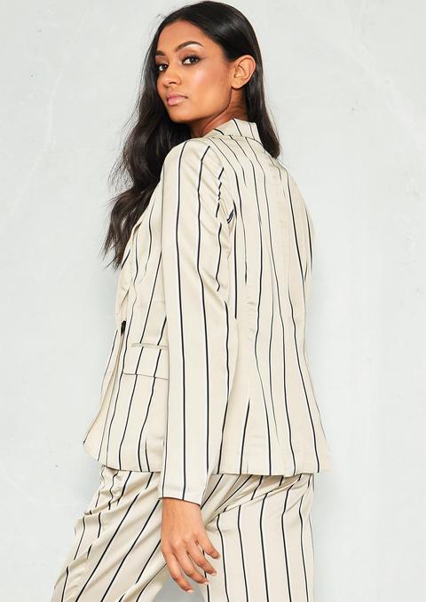 Jenna Beige Satin Pinstripe Blazer