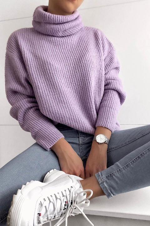 Lilac Roll Neck Soft Knitted Jumper