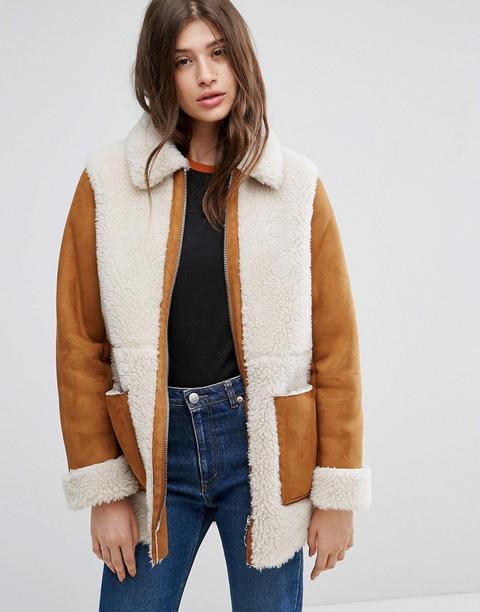 Asos - Cappotto In Montone Sintetico - Cuoio