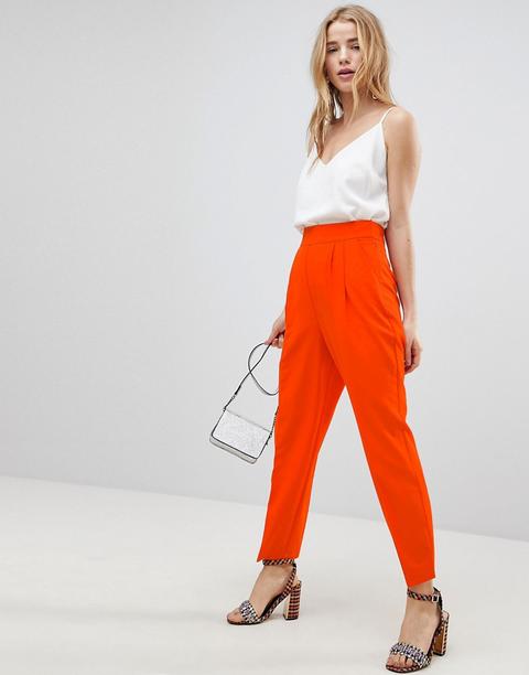 Asos - Pantaloni Stretti In Fondo A Vita Alta - Arancione