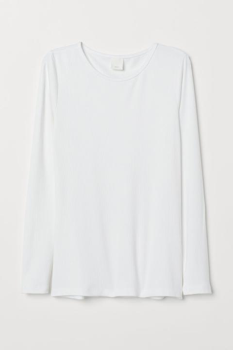 Long-sleeved Jersey Top - White