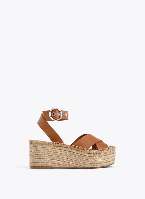 Leather And Jute Platform Wedges