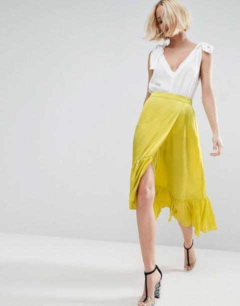 Asos - Gonna In Raso Con Fondo A Volant - Giallo