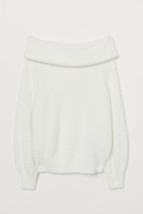 white off the shoulder jumper