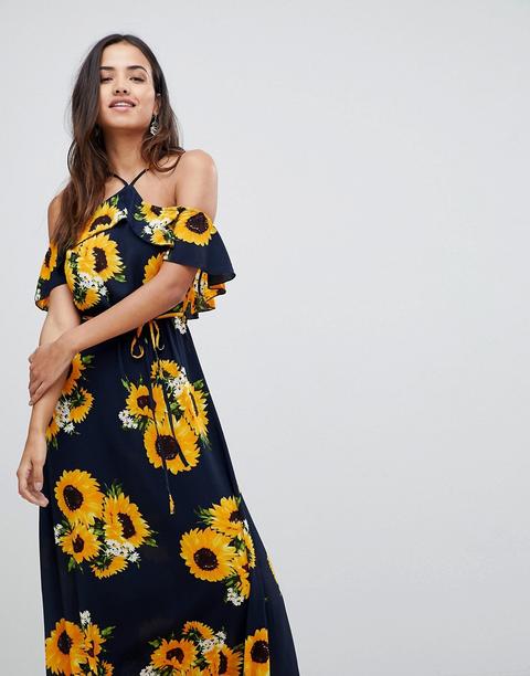 Vestido Maxi Con Escote Bardot Y Estampado De Girasoles De Ax Paris