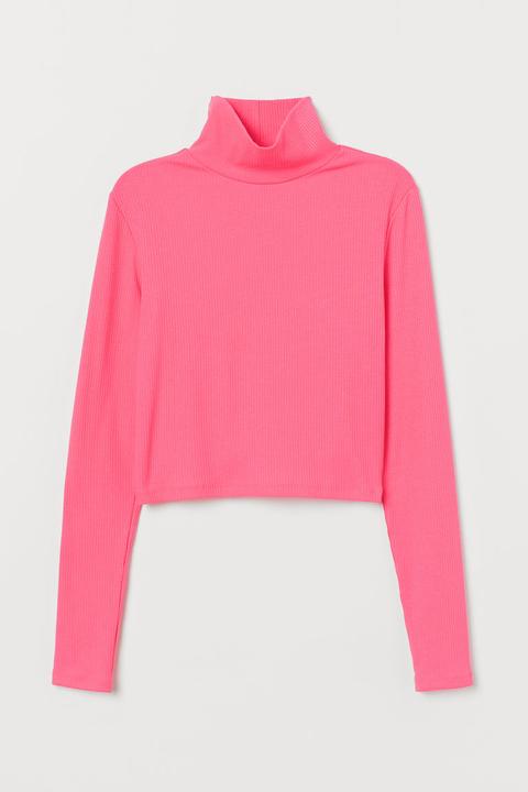 H & M - Maglia Corta Collo A Lupetto - Rosa