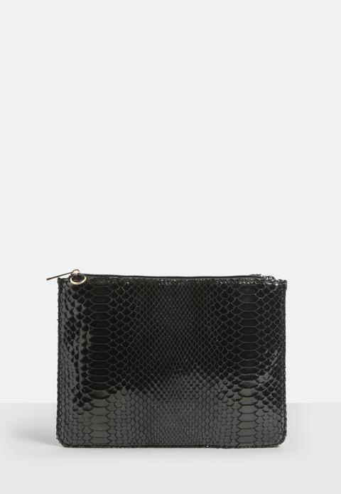 Black Zip Clutch Bag, Black