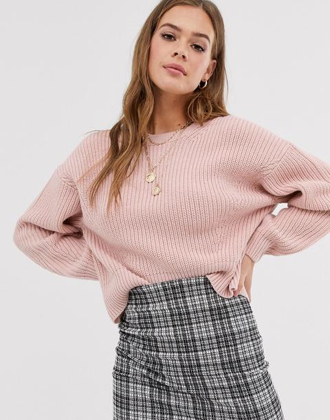 New Look Rib Crew Neck Jumper In Pink-tan