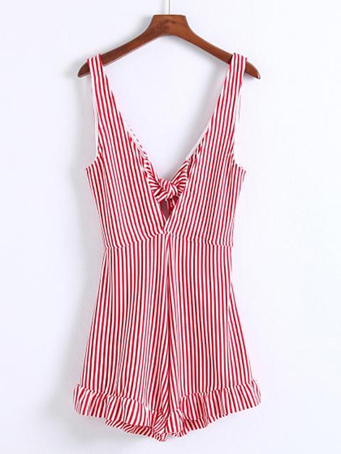 Plunge Bow Tie Open Back Playsuit