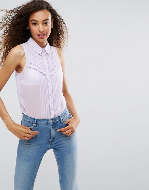 Camisa Sin Mangas Con Pinzas Y Detalle De Encaje De Asos-violeta