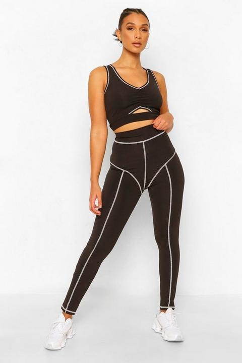 Womens Fit Premium Contrast Stitch Leggings - Black - S, Black