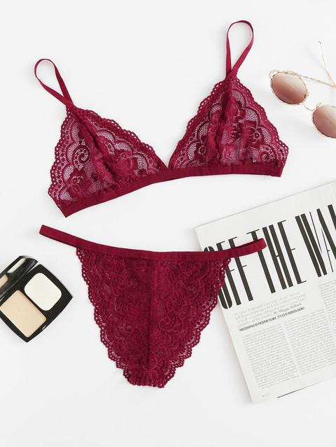 Triangle Lace Bralette And Pantie Lingerie Set