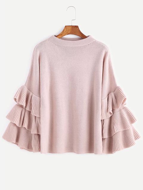 Layered Sleeve Flouncy Pullover Sweater