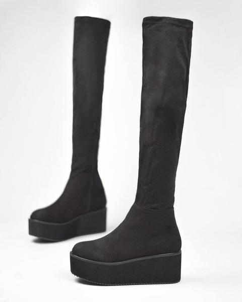 Louiza - Wedge Over The Knee Boots In Black Suede