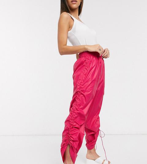 Collusion Wide Leg Wet Look Trousers In Pink