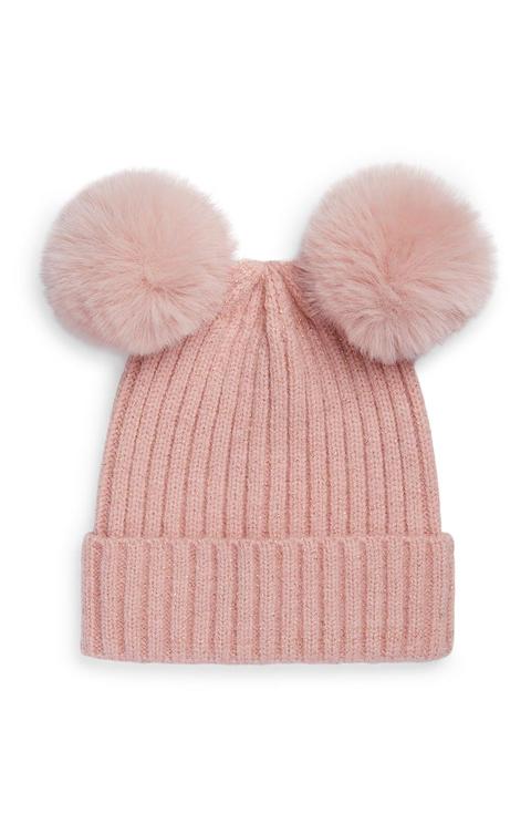 Gorro Con Dos Pompones De Pelo Sintético Para Bebé Niña