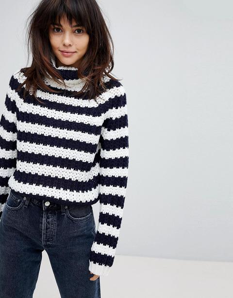 Willow And Paige - Maglione Pesante A Righe Con Collo Alto - Nero