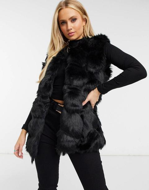 Missguided - Doudoune Sans Manches En Fourrure - Noir