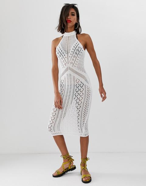 Vestido Midi De Croché De Asos Design-blanco