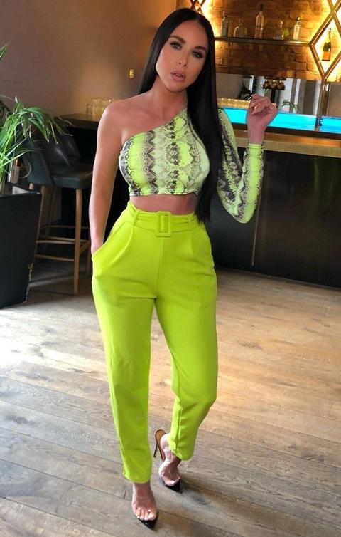 Lime Belted Tapered Cigarette Trousers - Molly