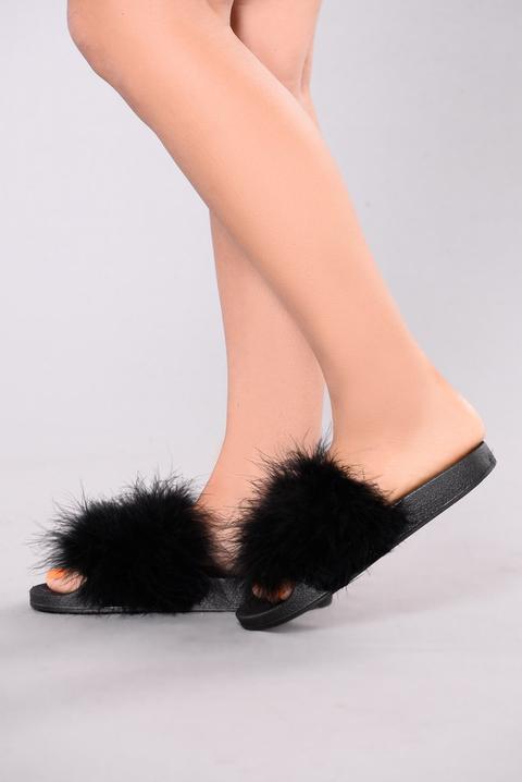 Angie Fur Slider - Black