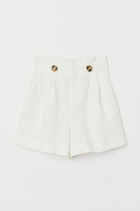 H & M - Shorts In Misto Lino - Bianco