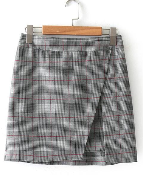 Slit Detail Plaid Skirt