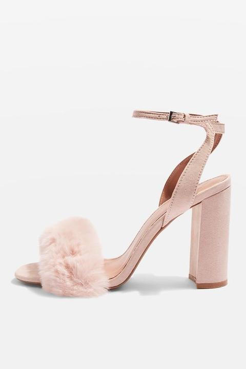 Maison Faux Fur Block Heel Sandals