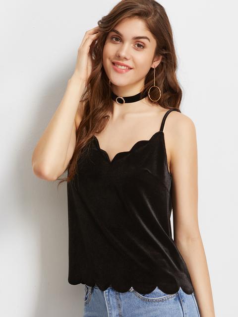 Scallop Edge Velvet Cami Top