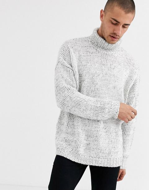 Asos Design - Pull Col Roulé Oversize En Maille Côtelée Style Marin-pêcheur - Gris Chiné