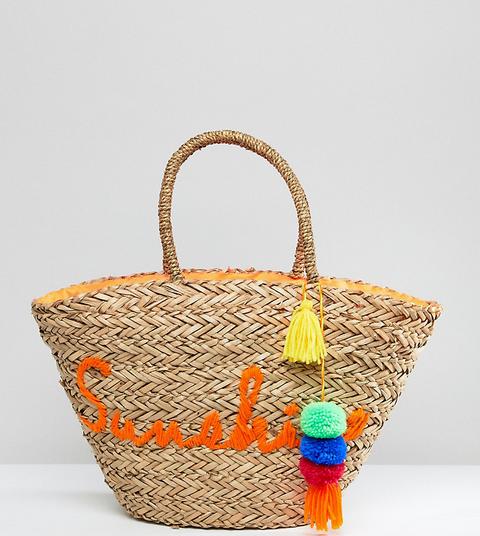 South Beach - Sunshine - Borsa Di Paglia Da Spiaggia Ricamata - Multicolore