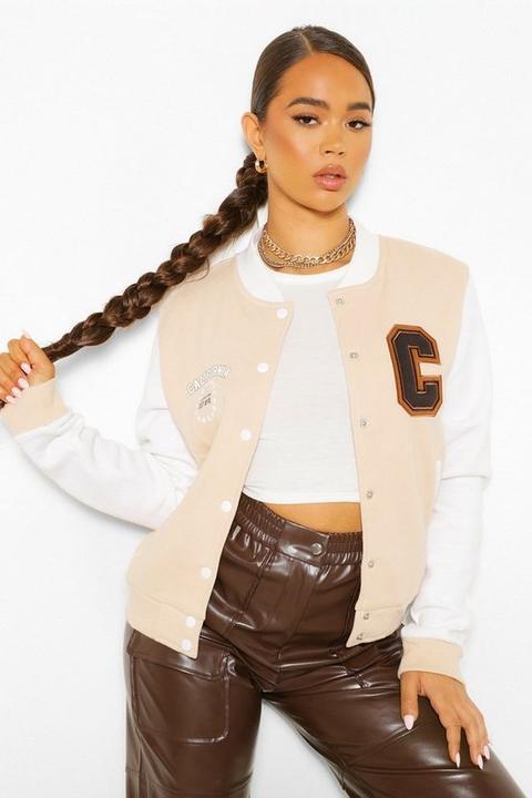 beige varsity jacket