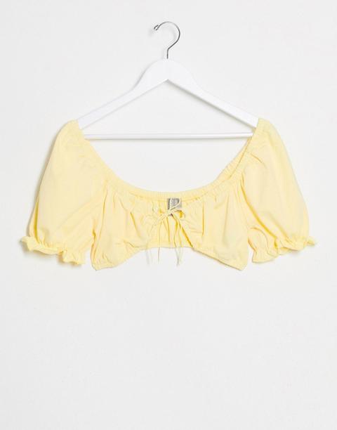 Asos Design Tie Front Super Crop In Yellow