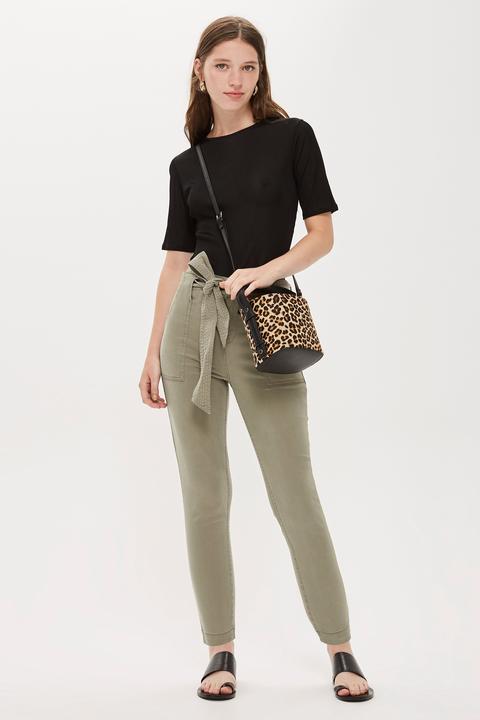 Womens Petite Popper Utility Cargo Trousers - Khaki, Khaki