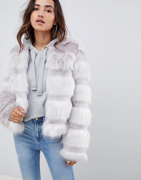 Asos Design Textured Faux Fur Coat - Grey