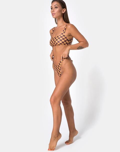 Farida Bikini Bottom In Mocha Checker