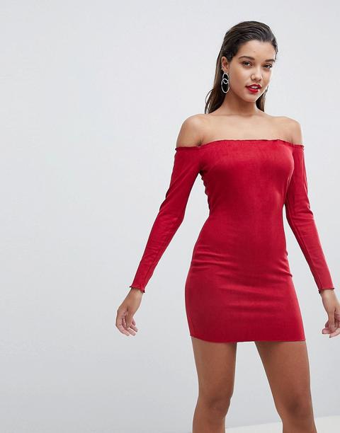 Ax Paris - Vestito A Fascia Con Scollo Alla Bardot - Rosso