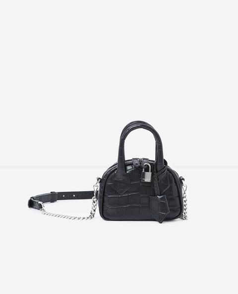 Sac Nano Irina By The Kooples Croco Noir Métallerie Argentée