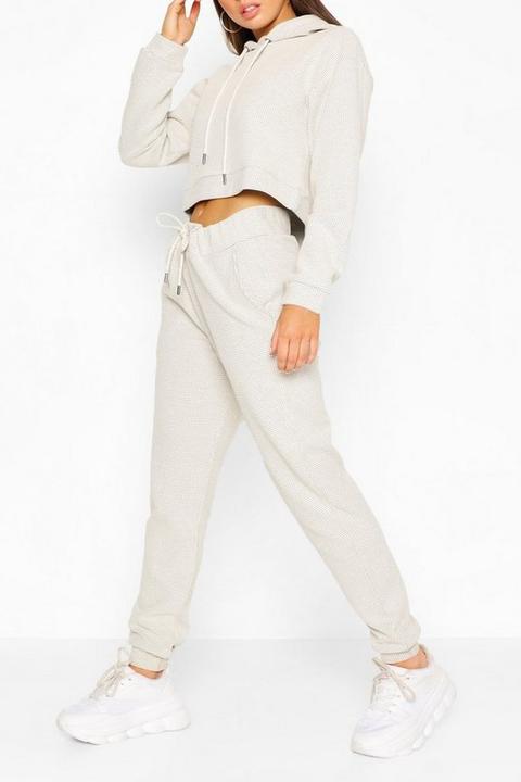 Womens Waffle Slouch Lounge Joggers - Beige - 12, Beige