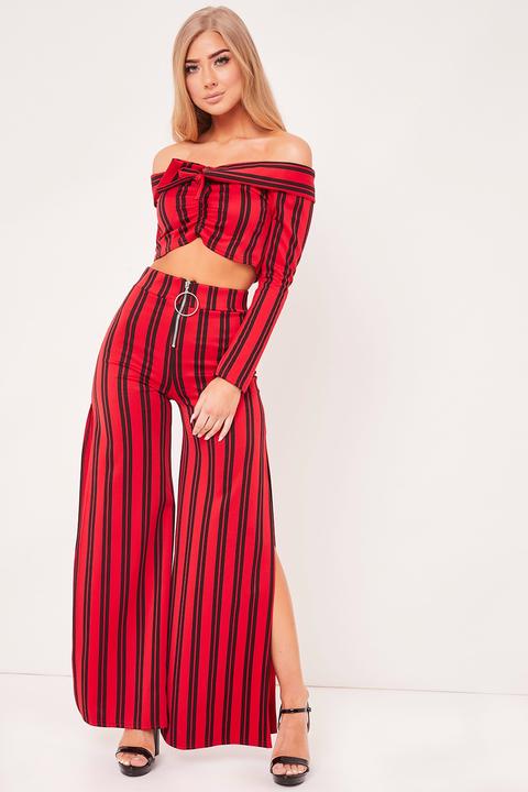 Lyla Stripe Bardot Crop Top And Trouser Set