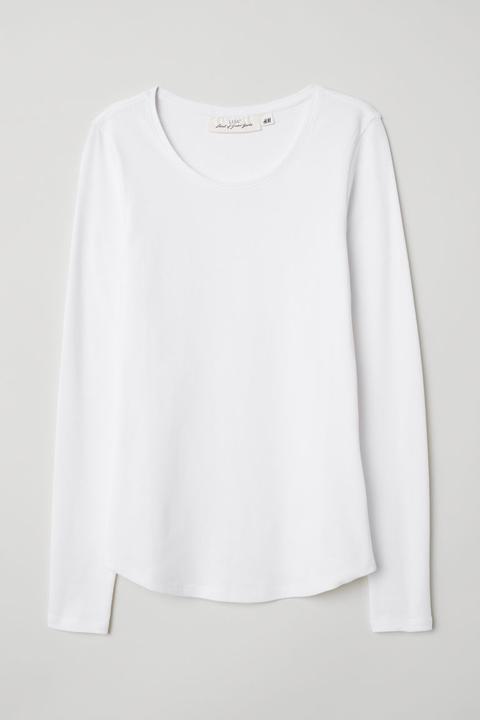 Long-sleeved Jersey Top - White
