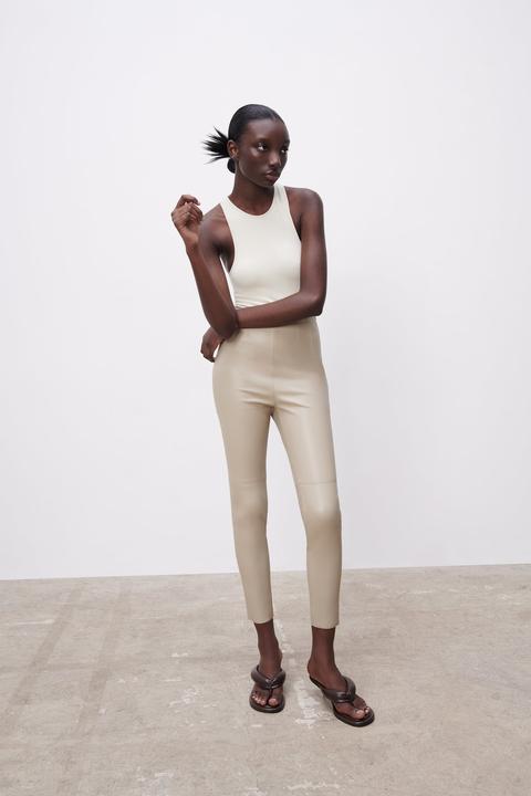 Zara Front Slit ribbed high waisted leggings. Size Medium | eBay
