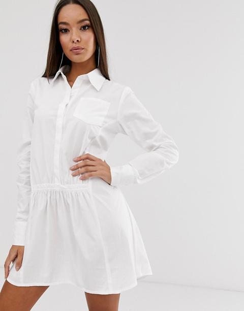 Prettylittlething - Robe Chemise Style Babydoll Avec Plis - Blanc